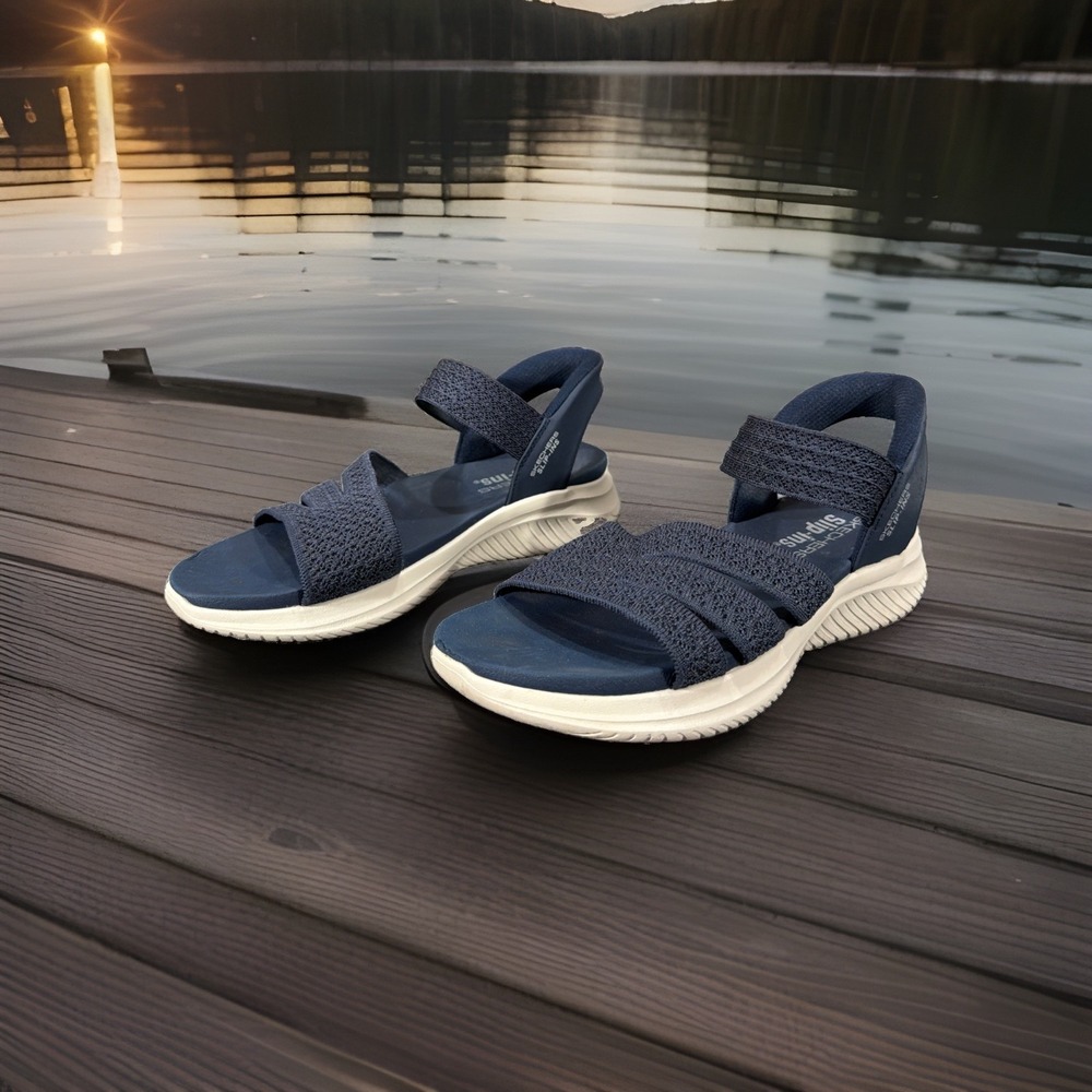Skechers Hands Free Women's Slip-ins Ultra Flex 3.0 Sandals Navy Blue Size 8.5